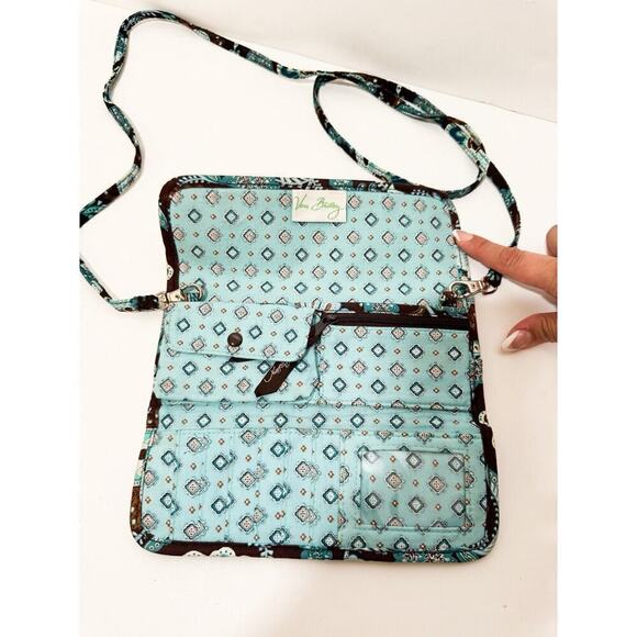 Vera Bradley Java Blue Brown Retired TriFold Wallet Crossbody Wristlet Purse - Picture 4 of 8